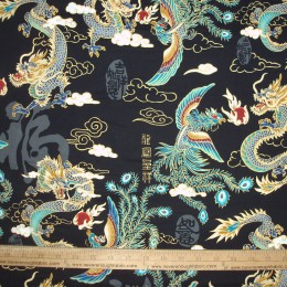 Asian inspired Dragon Phenix/Phoenix and Chinese Colligraphy  BLACK