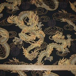 Asian airbrush dragon with gold outline cloud ON BLACK
