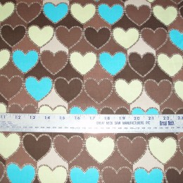 Cotton Blend brown yellow and blue hearts