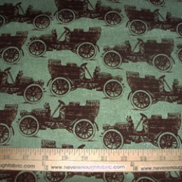 Cotton Fabric Grandmas House OLD TIME CAR on moss