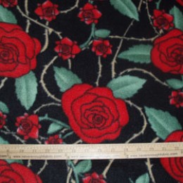 Fleece Red Roses and Thorns on black