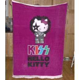 Fleece Blanket Panel Hello Kitty KISS Rock Star on purple